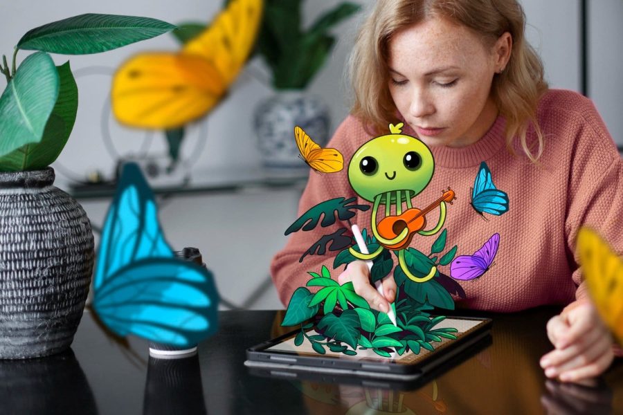 Woman Drawing On A Tablet